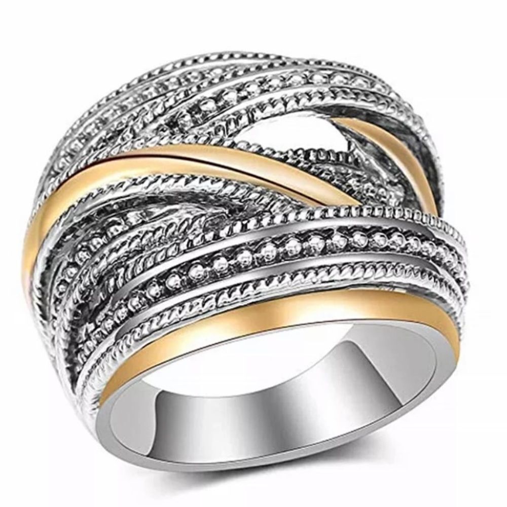 The Designer 2 Tone 925 Silver Statement Ring size 6
